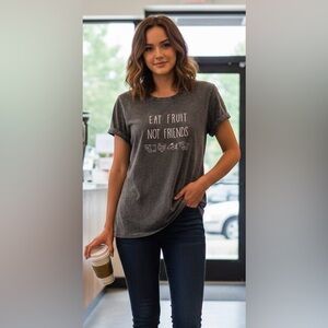 Soulshine Grey Distressed,Shortsleeved T-Shirt, Eat Fruits Not Friends Print S